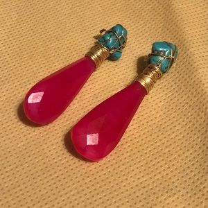 Turquoise and pink stone earrings